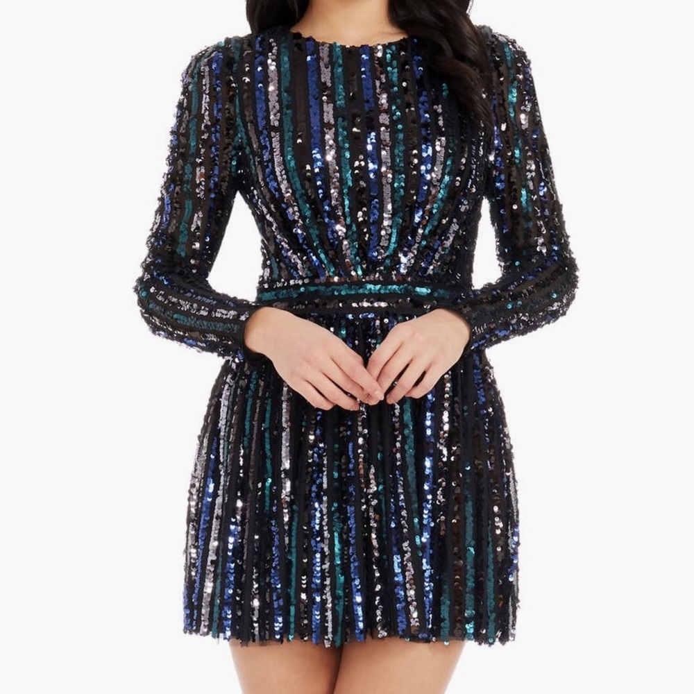 Women’s Dress The Population Rome Sequin Stripe Long Sleeve Cocktail Minidress